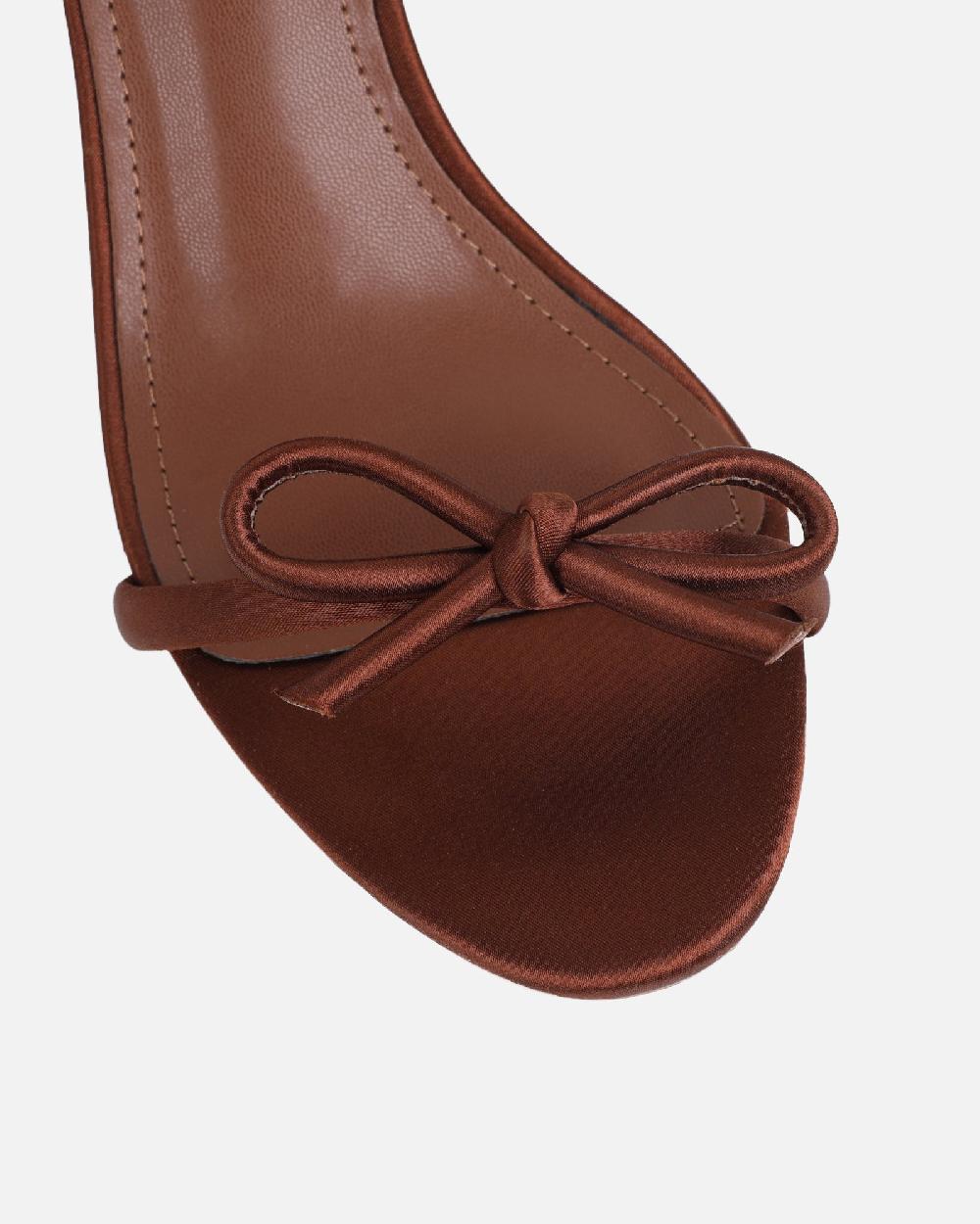 Simmi Brown Satin Bow Low Heeled Sandals