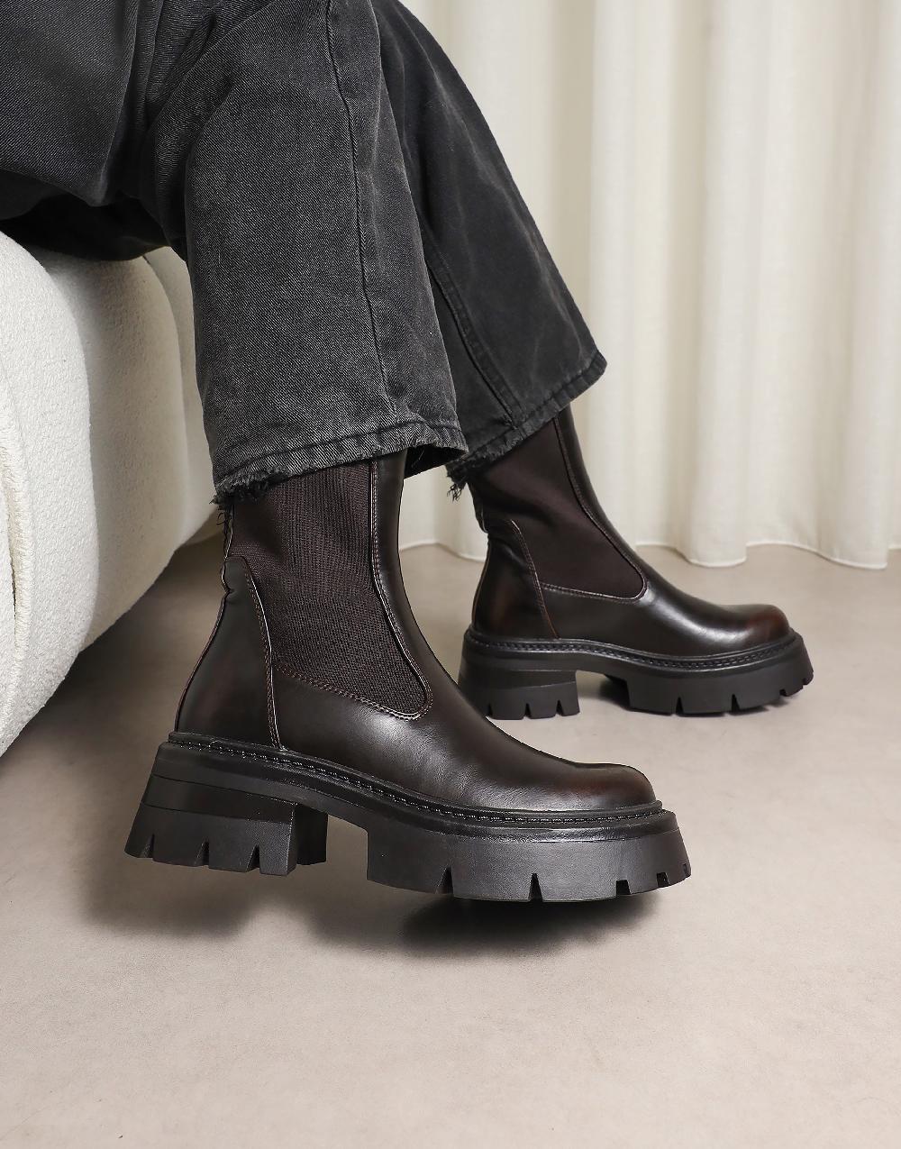 simmi Brown Sock Chunky Ankle Boots