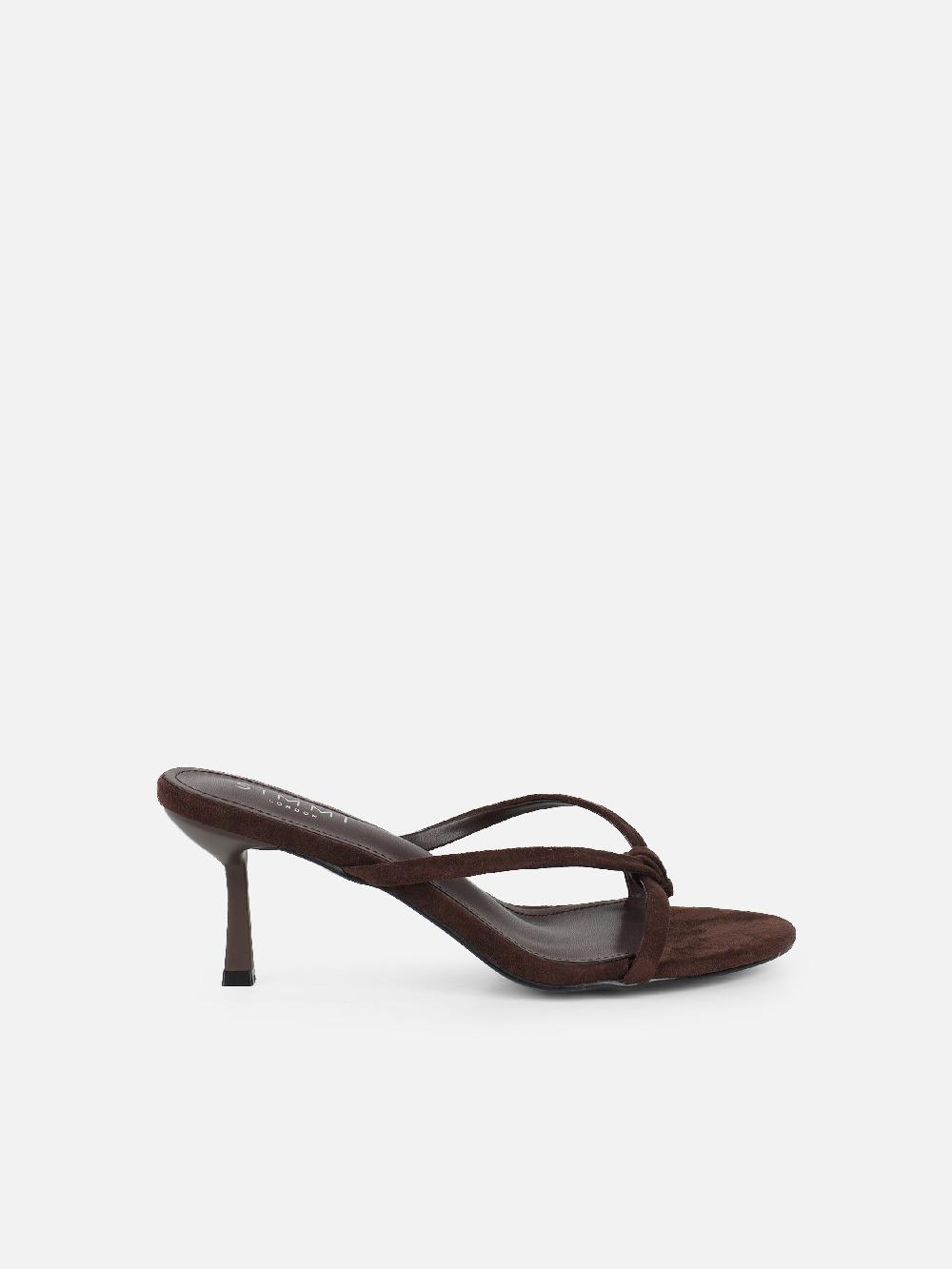 Simmi Brown Suede Knot Detail Heeled Sandals