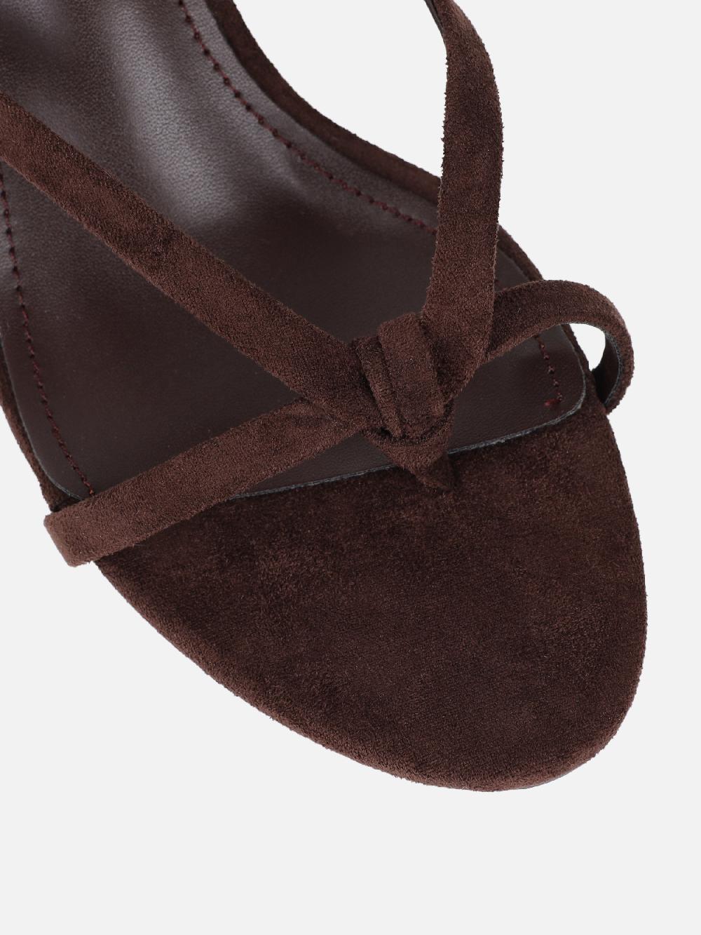 Simmi Brown Suede Knot Detail Heeled Sandals