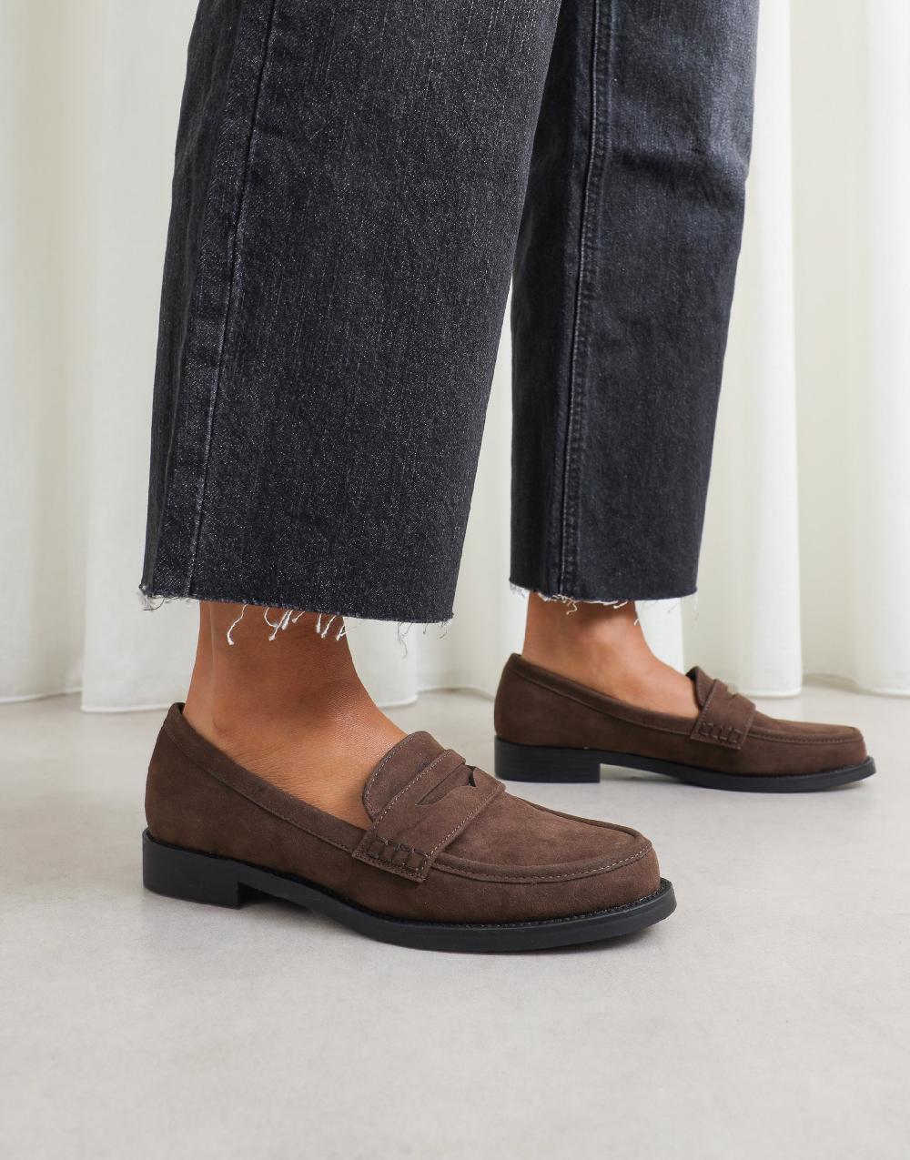 simmi Brown Suede Penny Loafers