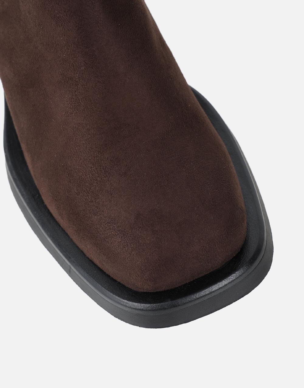 Simmi Brown Suede Ruched Heeled Boots