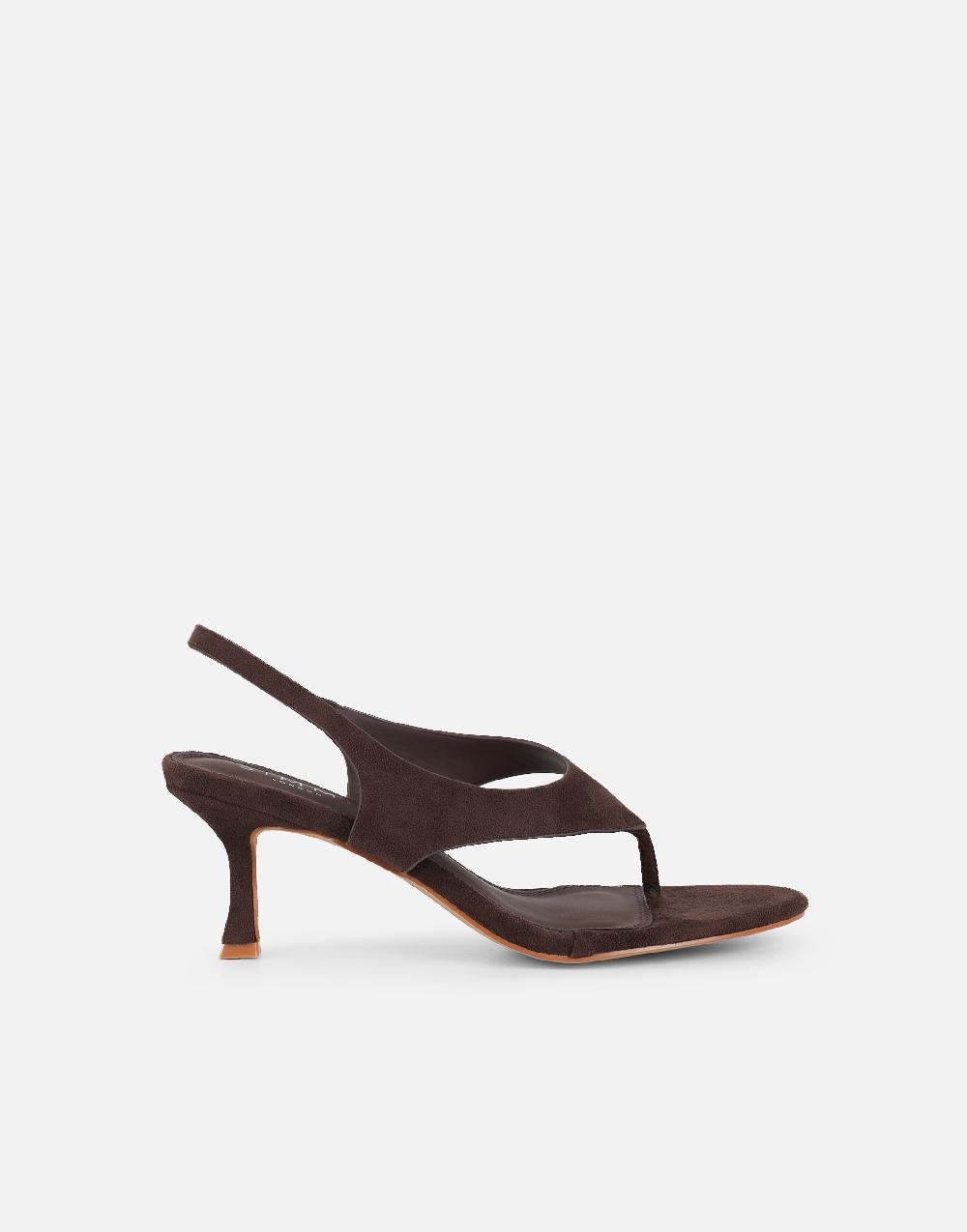 Simmi Brown Suede Toe Thong Heeled Sandals