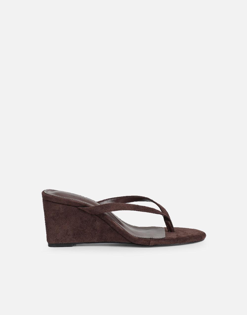 Simmi Brown Suede Toe Thong Wedge Sandals