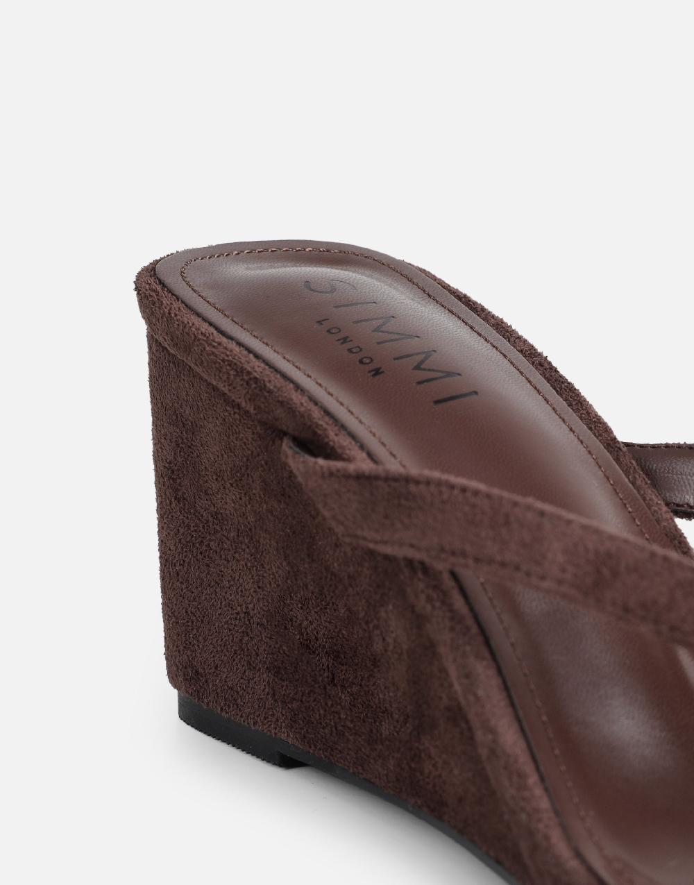 Simmi Brown Suede Toe Thong Wedge Sandals