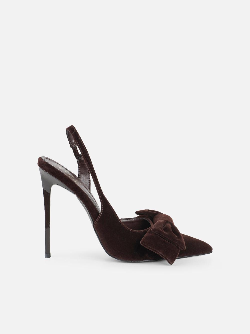 Simmi Brown Velvet Bow Heeled Sandals