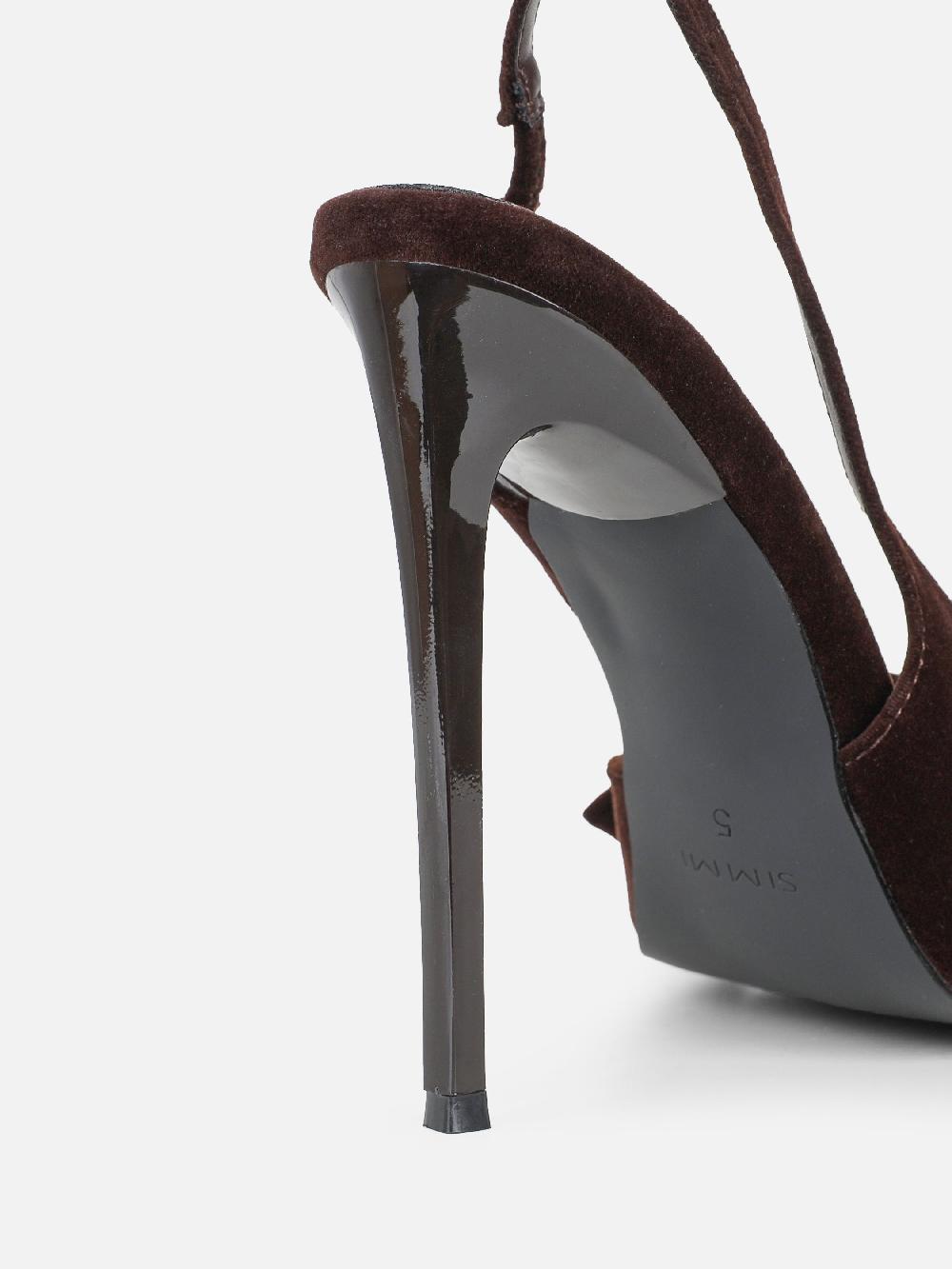 Simmi Brown Velvet Bow Heeled Sandals
