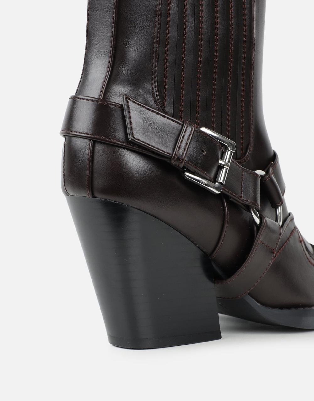 Simmi Brown Western Saddled Ankle Boots