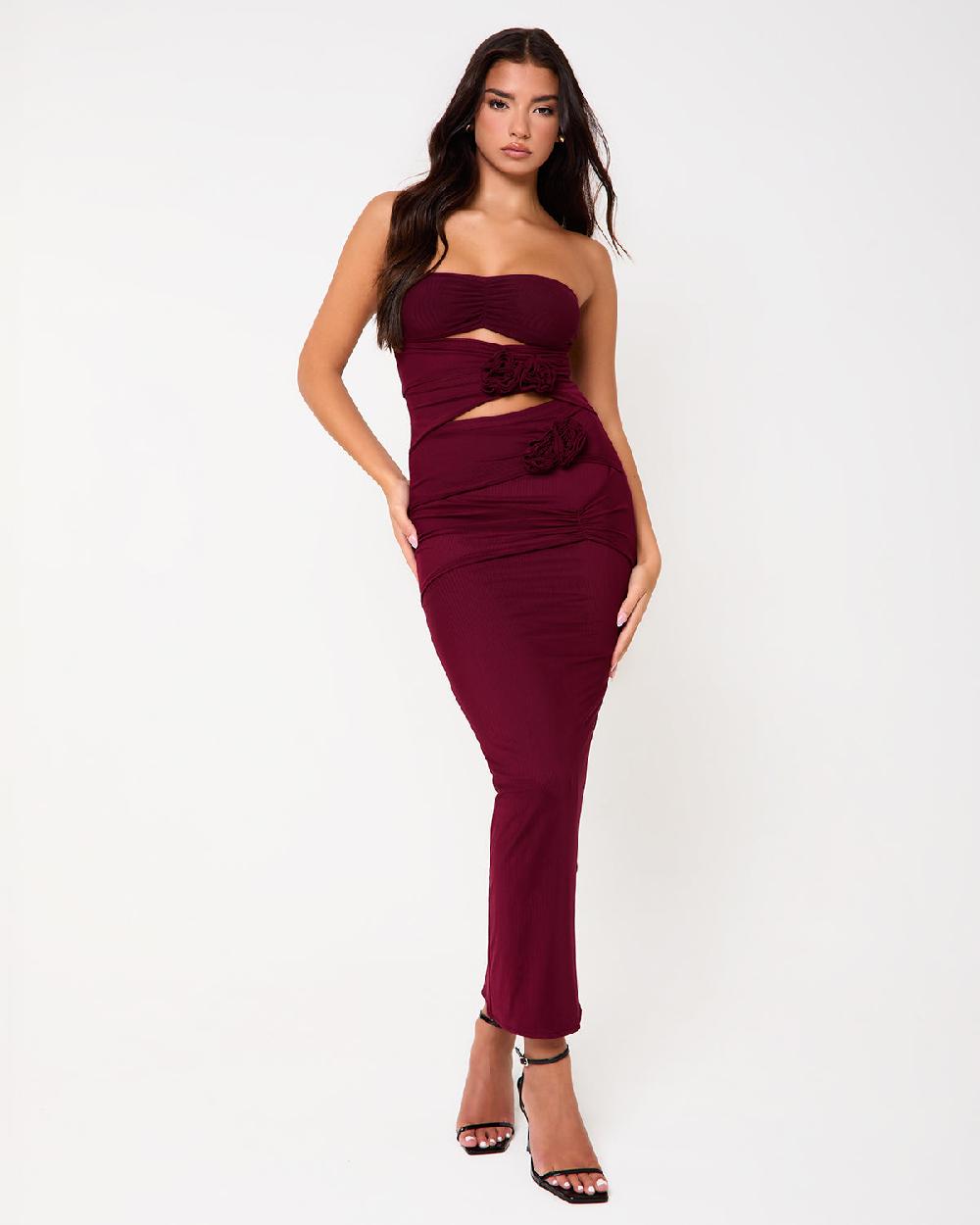 Simmi Burgundy Corsage Maxi Dress