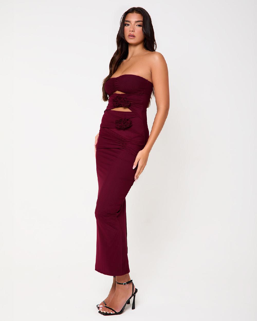 Simmi Burgundy Corsage Maxi Dress