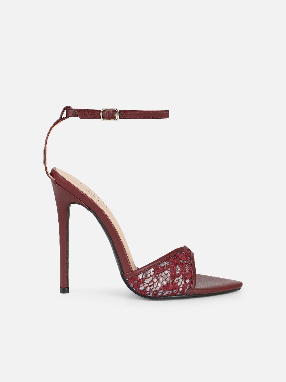 Simmi Burgundy Lace Heeled Sandals