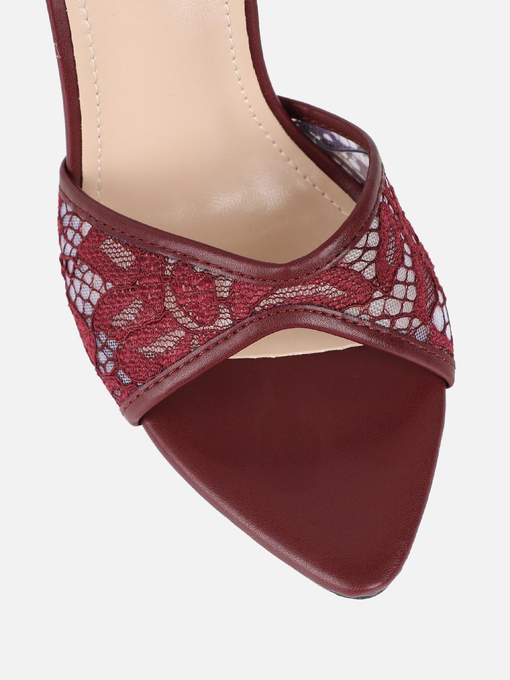 Simmi Burgundy Lace Heeled Sandals