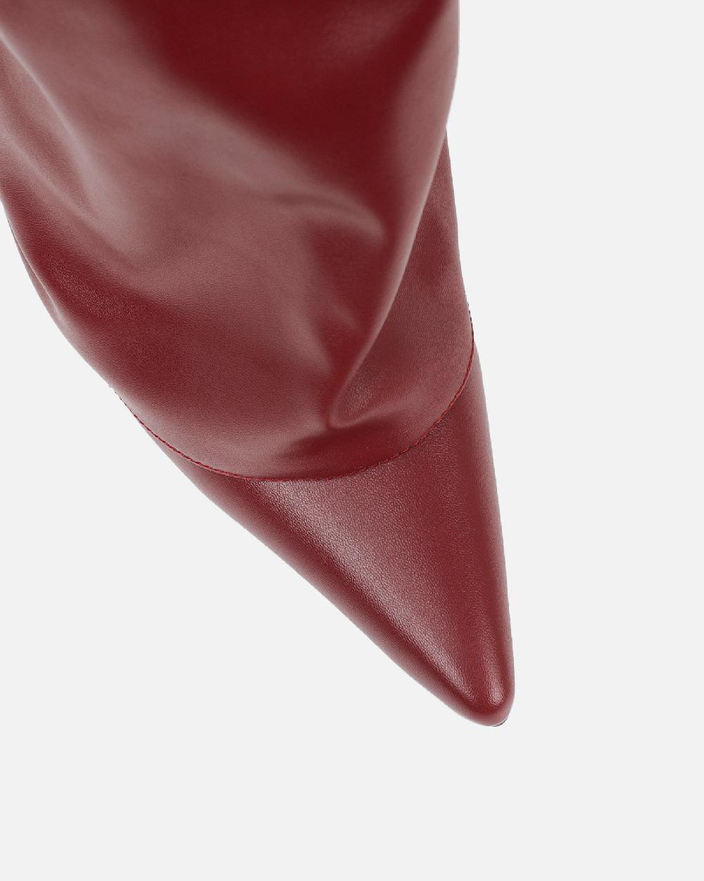 Simmi Burgundy Ruched Fold Over Knee High Boots