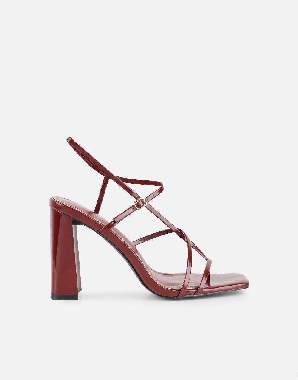 Simmi Burgundy Strappy Block Heeled Sandals