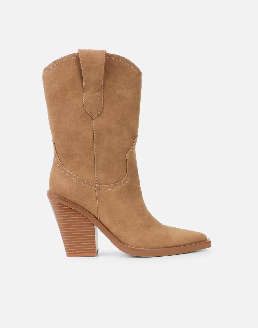 Simmi Camel Suede Western Heeled Boots