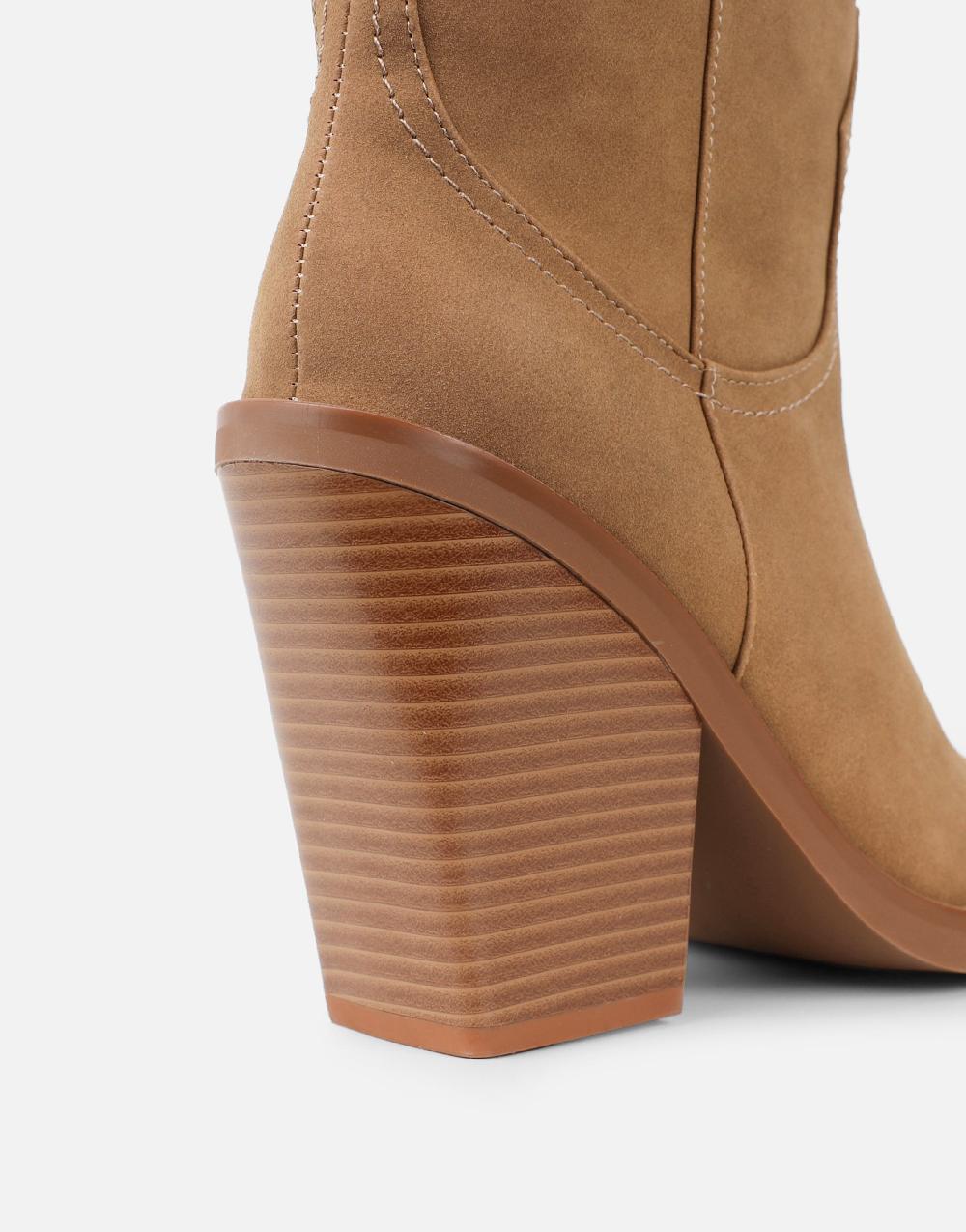 Simmi Camel Suede Western Heeled Boots