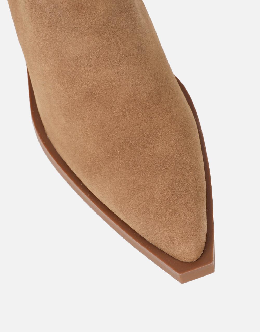 Simmi Camel Suede Western Heeled Boots