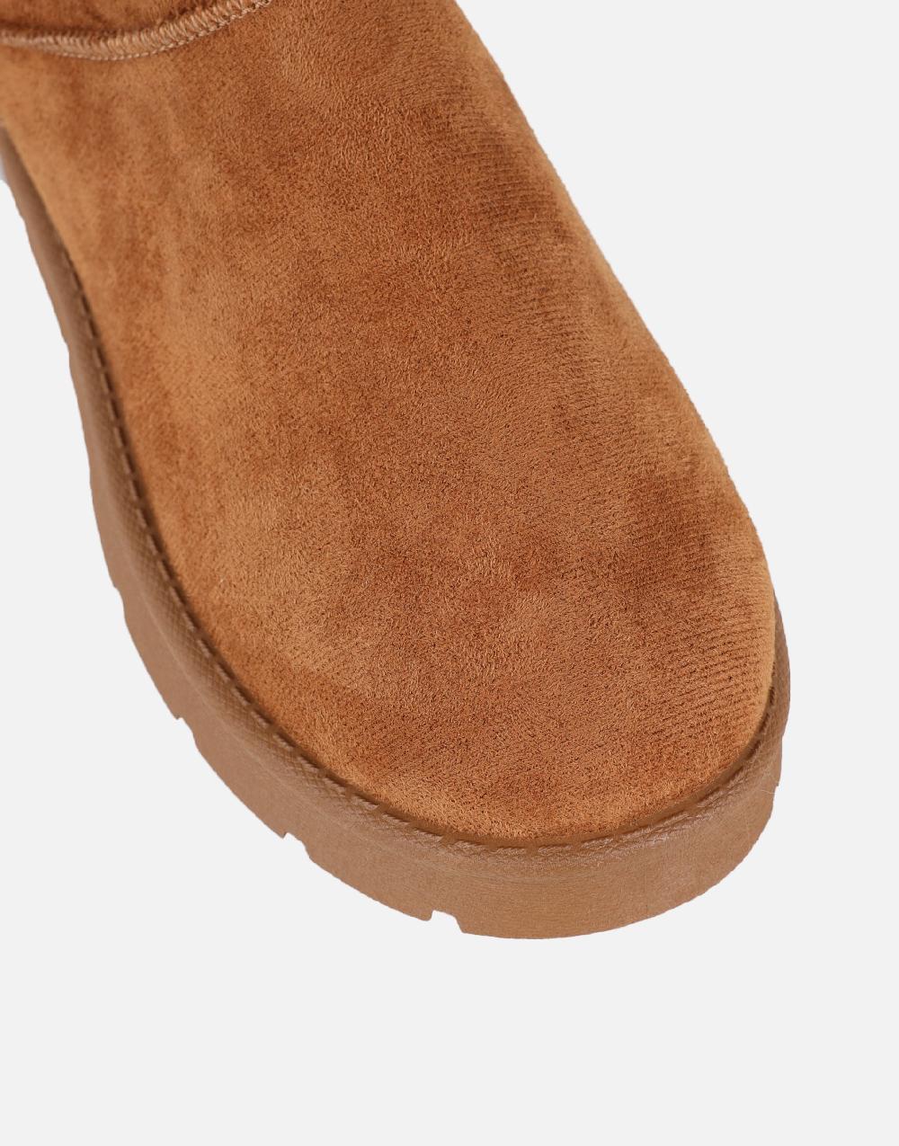 Simmi Chestnut Faux Suede Micro Flatform Boots