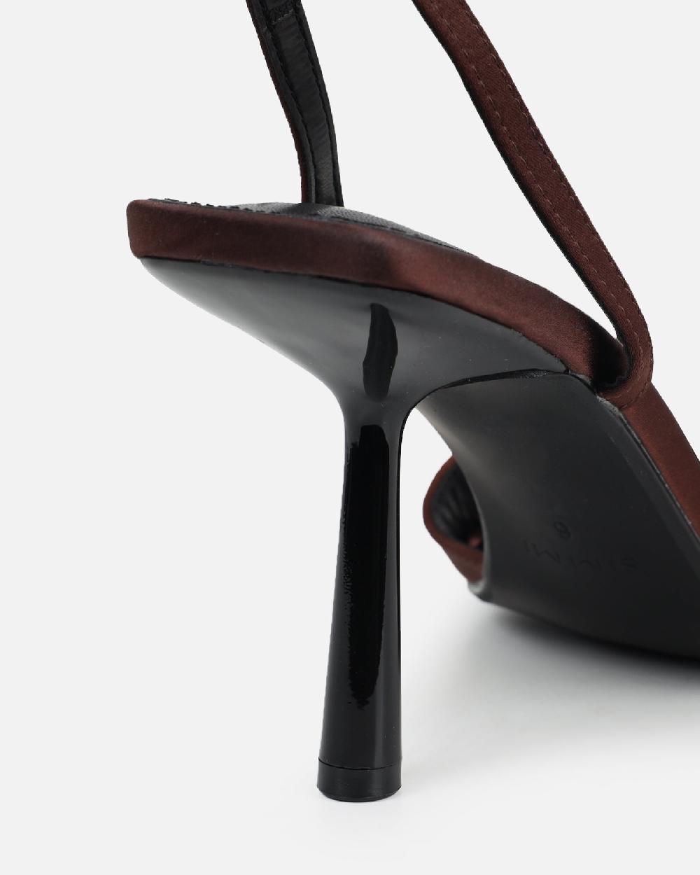 Simmi Chocolate Brown Satin Heeled Sandals