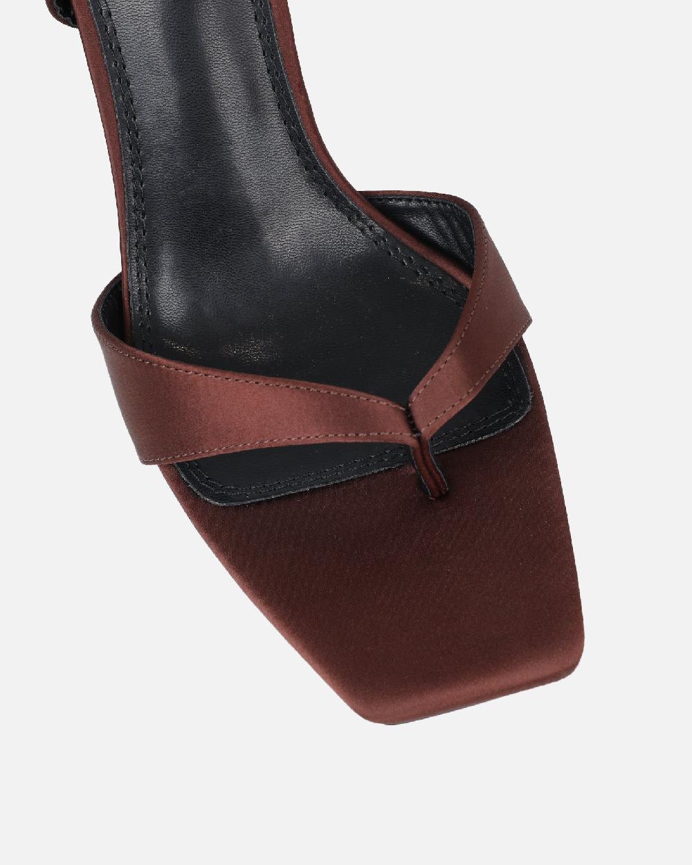 Simmi Chocolate Brown Satin Heeled Sandals
