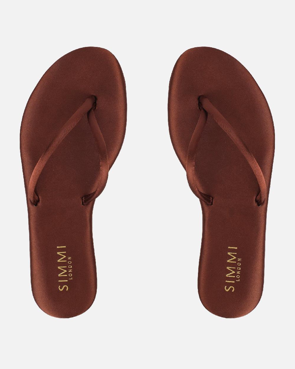 Simmi Chocolate Brown Satin Toe Thong Sandals