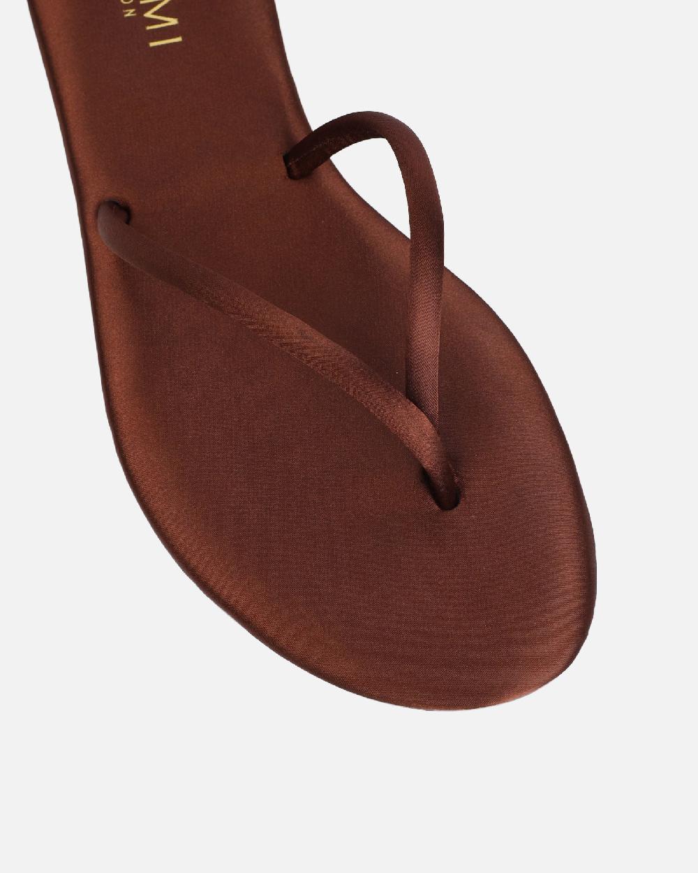 Simmi Chocolate Brown Satin Toe Thong Sandals