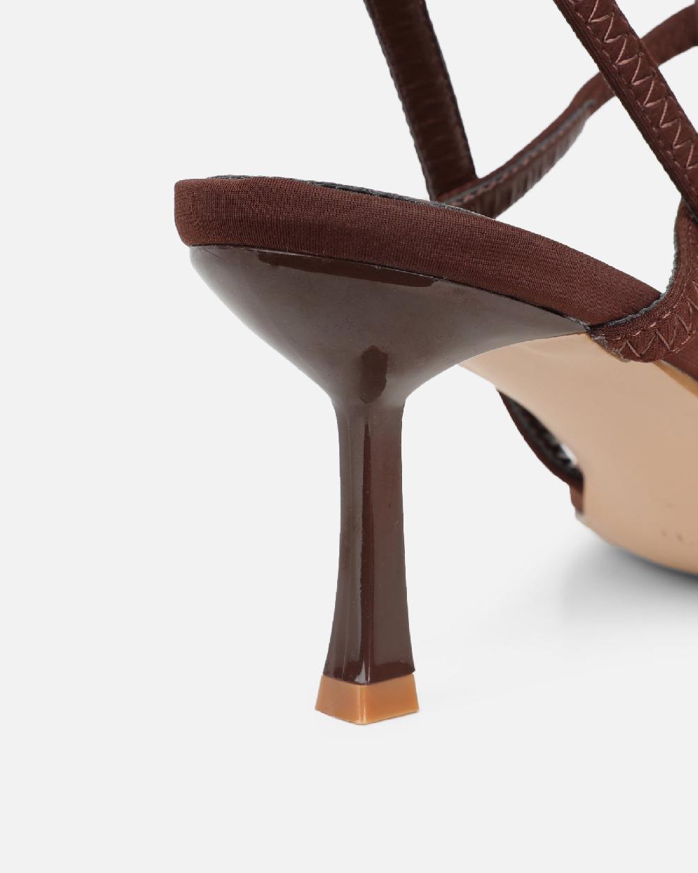 Simmi Chocolate Lycra Strappy Heeled Sandals