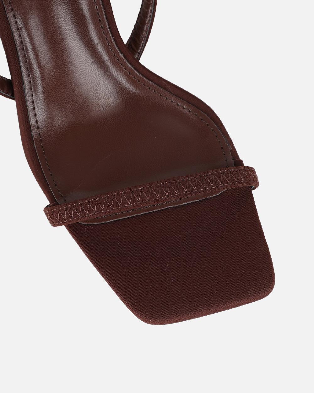 Simmi Chocolate Lycra Strappy Heeled Sandals