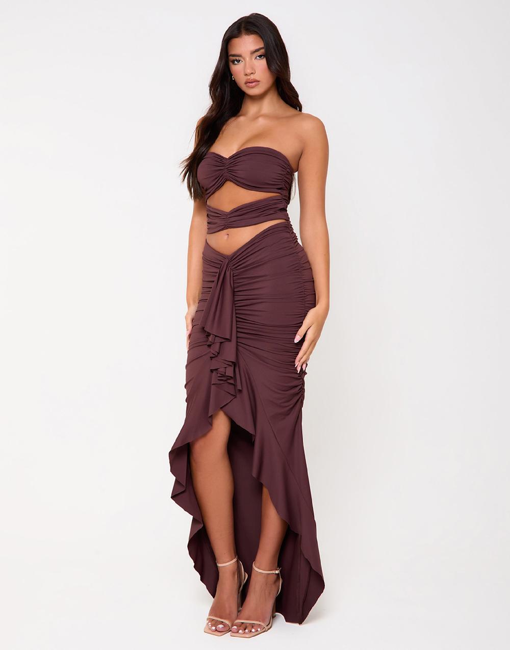 Simmi Chocolate Ruched Two Piece Set