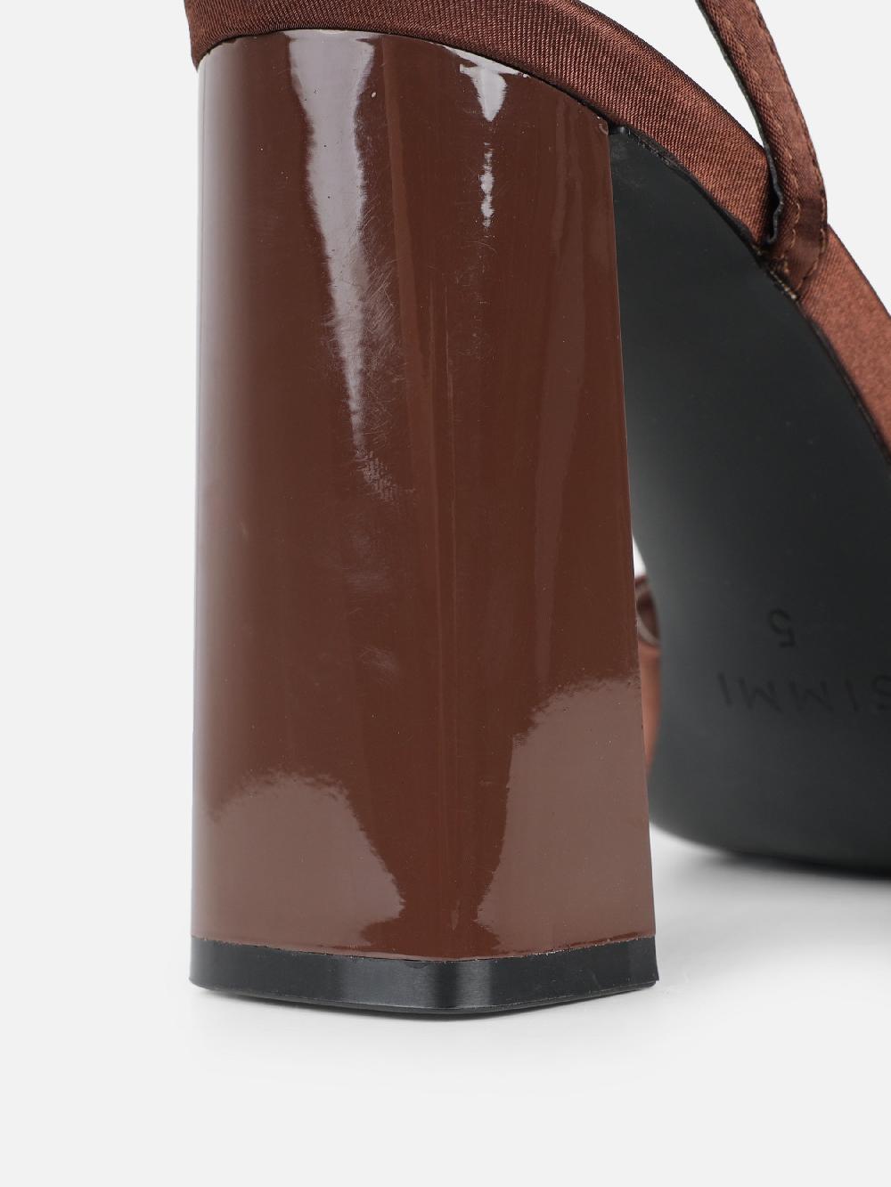Simmi Chocolate Satin Block Heeled Sandals