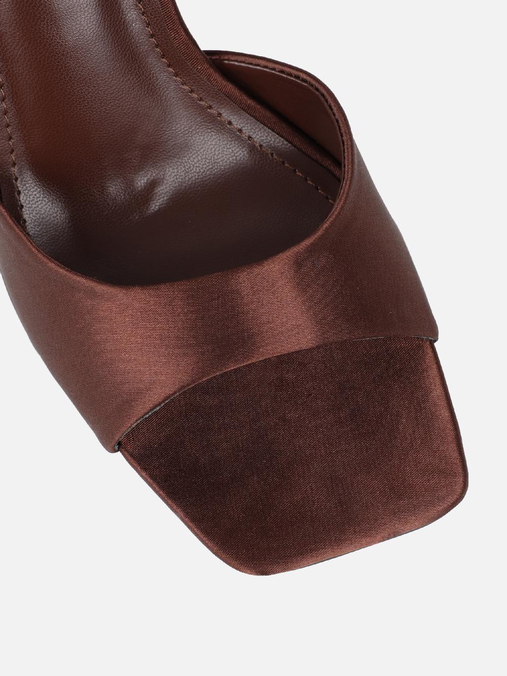 Simmi Chocolate Satin Block Heeled Sandals