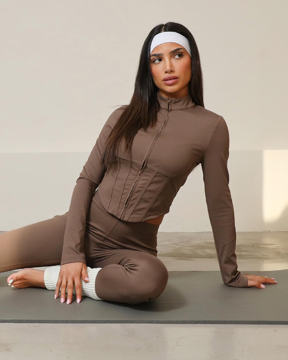 simmi Chocolate Sculpt Corset Zip Top