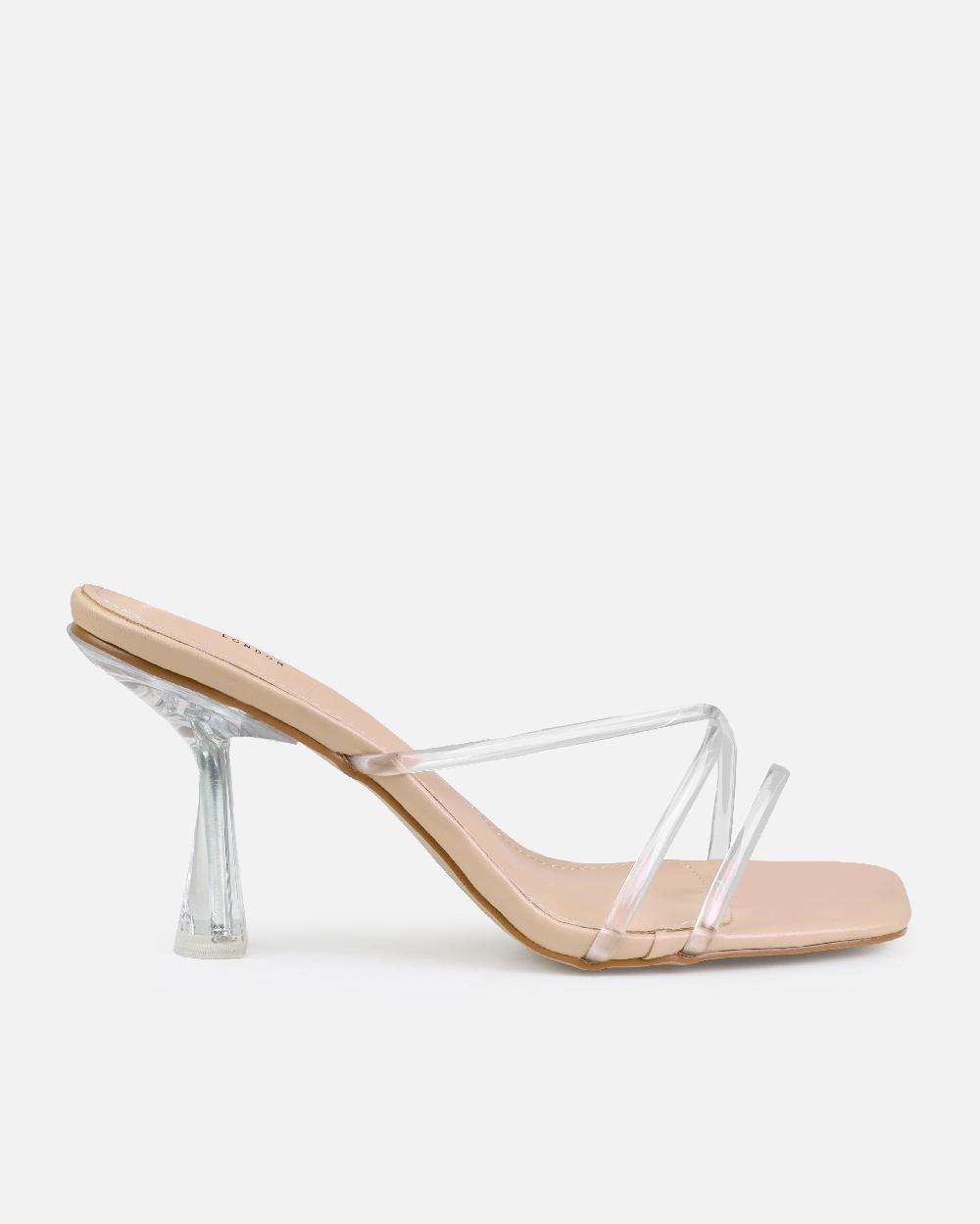 Simmi Clear Nude Mid Heel Mules