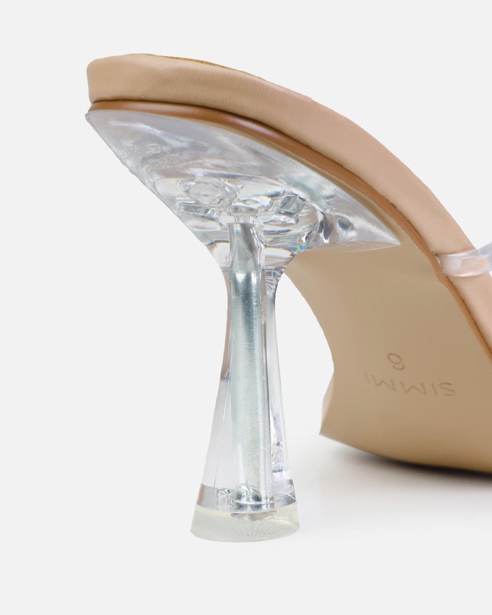 Simmi Clear Nude Mid Heel Mules