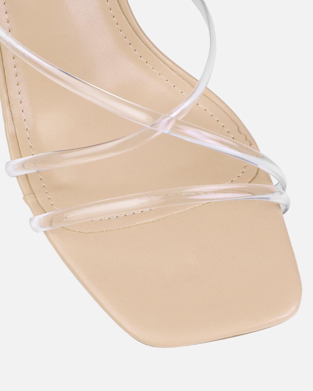 Simmi Clear Nude Mid Heel Mules