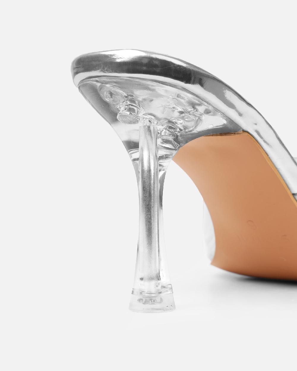 Simmi Clear Silver Mirror Heeled Sandals