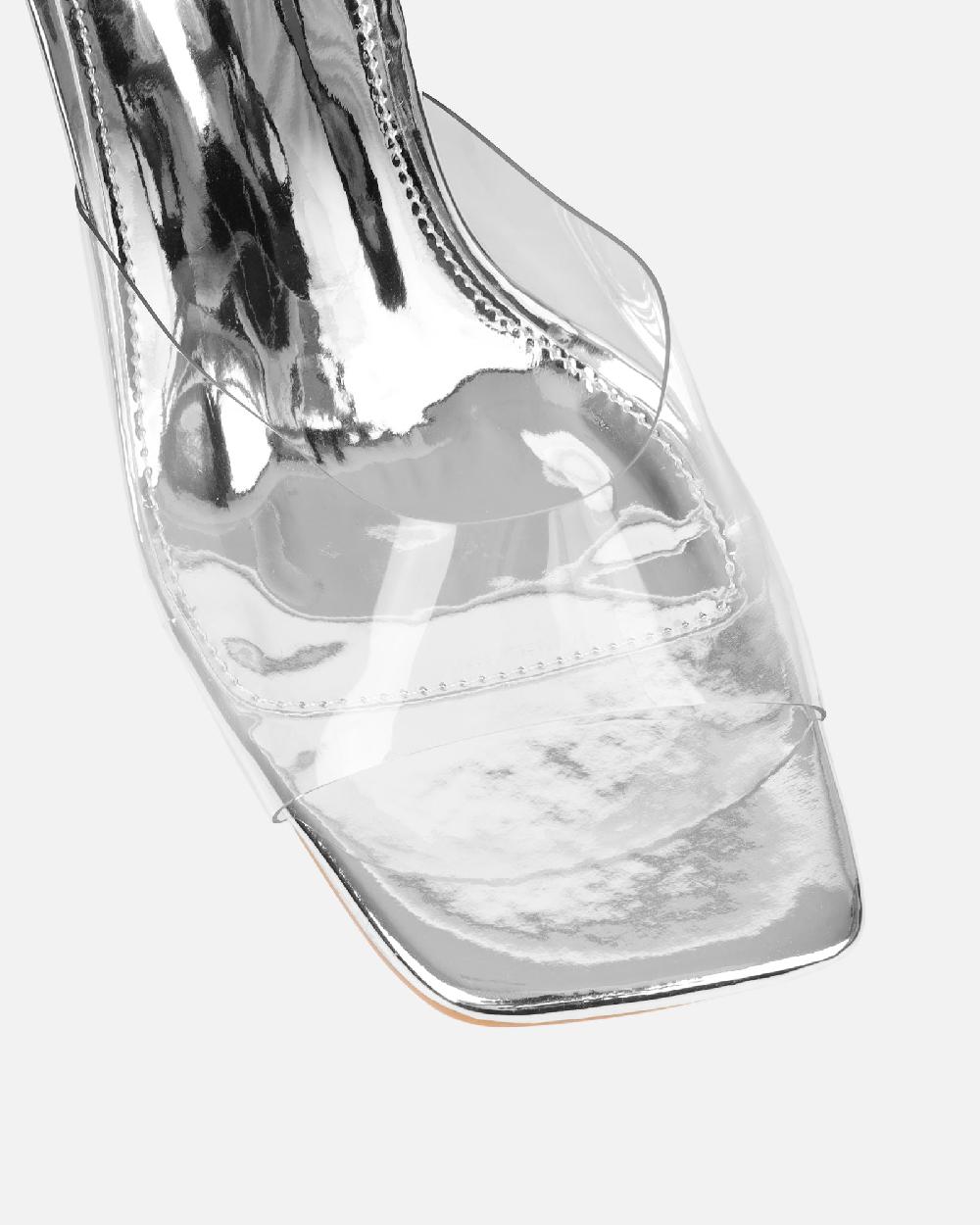 Simmi Clear Silver Mirror Heeled Sandals