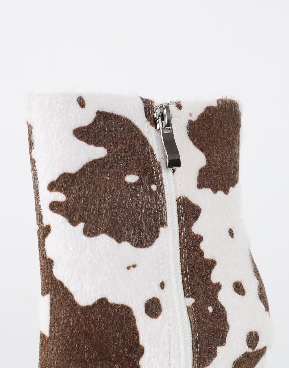 Simmi Cow Print Heeled Ankle Boots