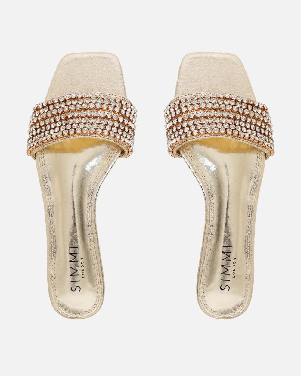 Simmi Cracked Gold Diamante Flats
