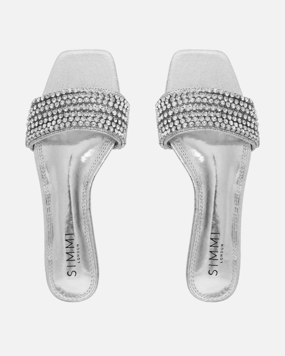 Simmi Cracked Silver Diamante Flats