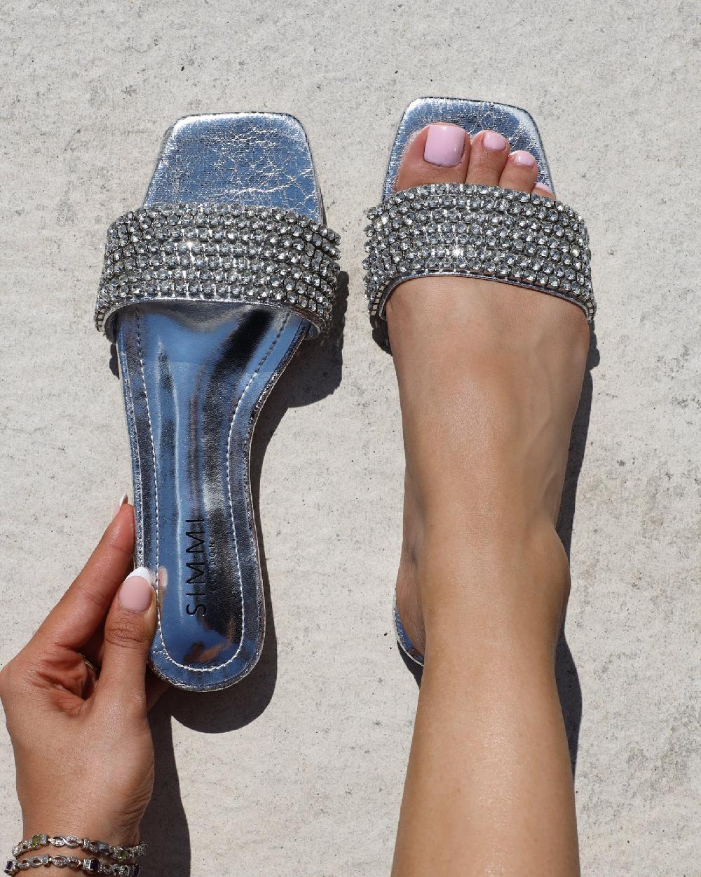 simmi Cracked Silver Diamante Flats