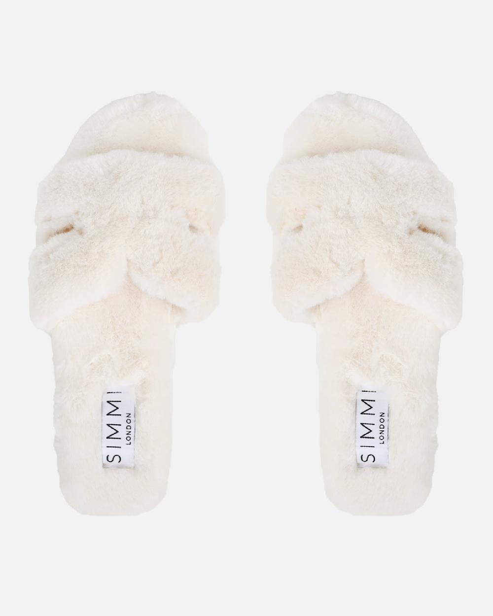 Simmi Cream Faux Fur Slippers