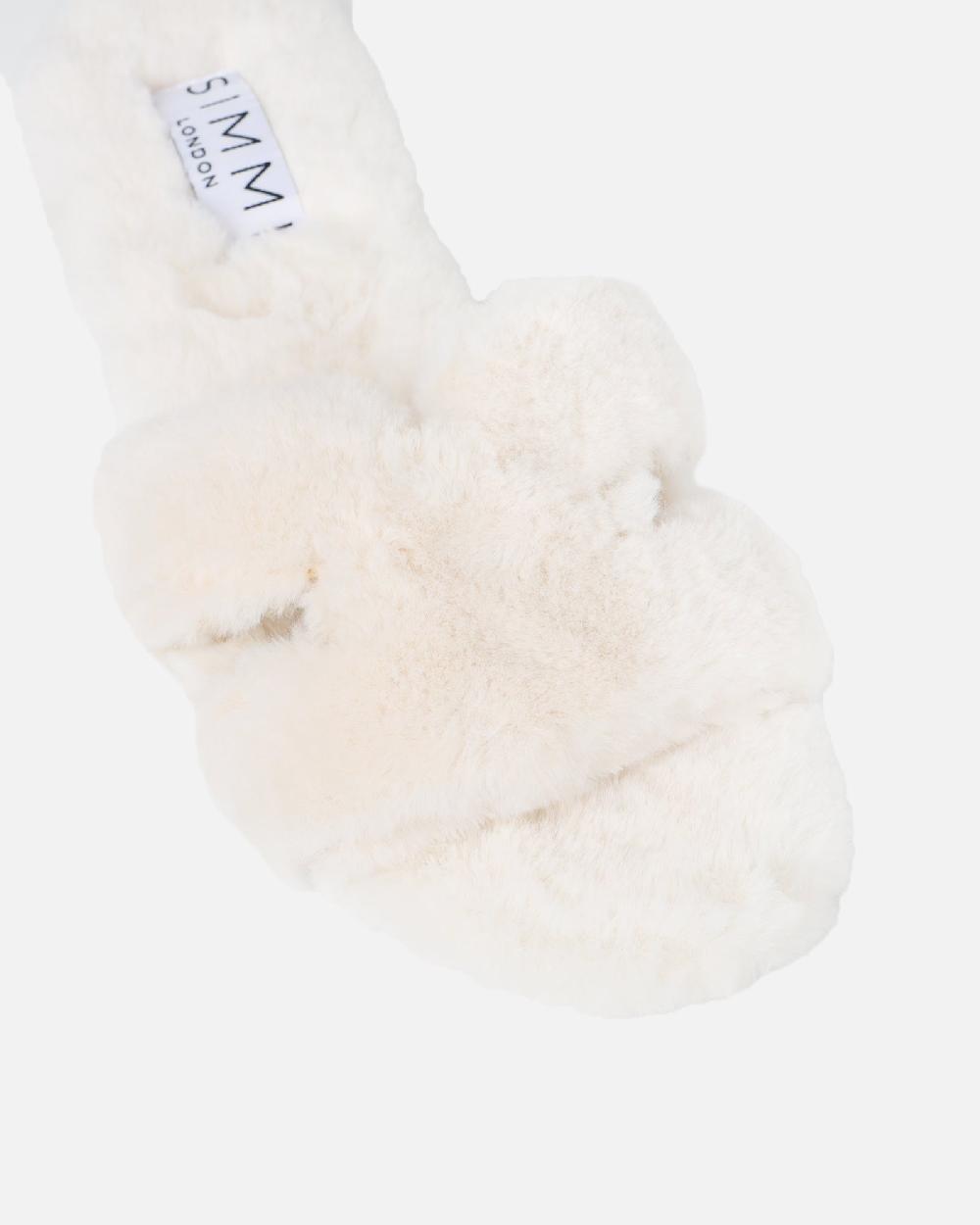 Simmi Cream Faux Fur Slippers