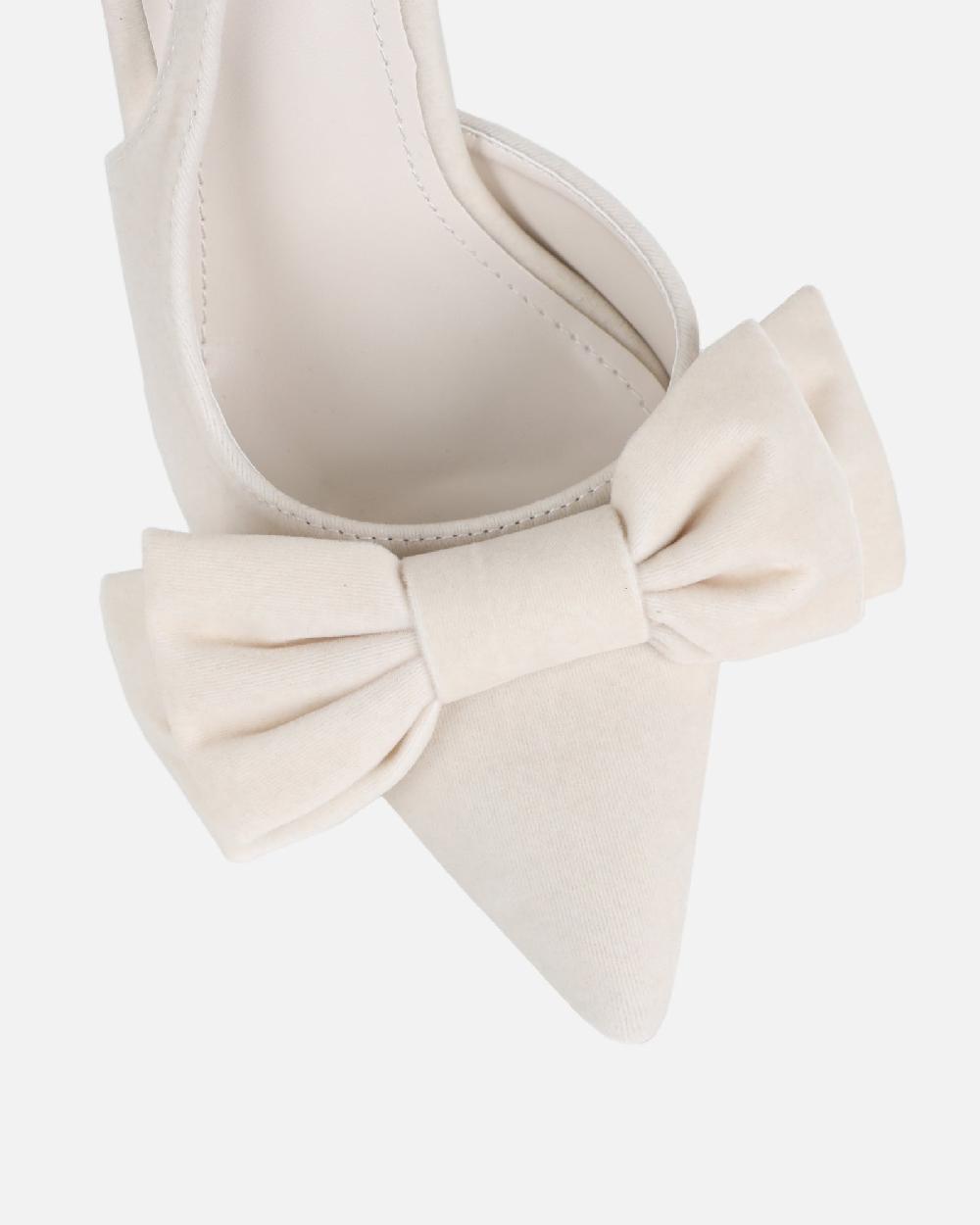 Simmi Cream Velvet Bow Heeled Sandals