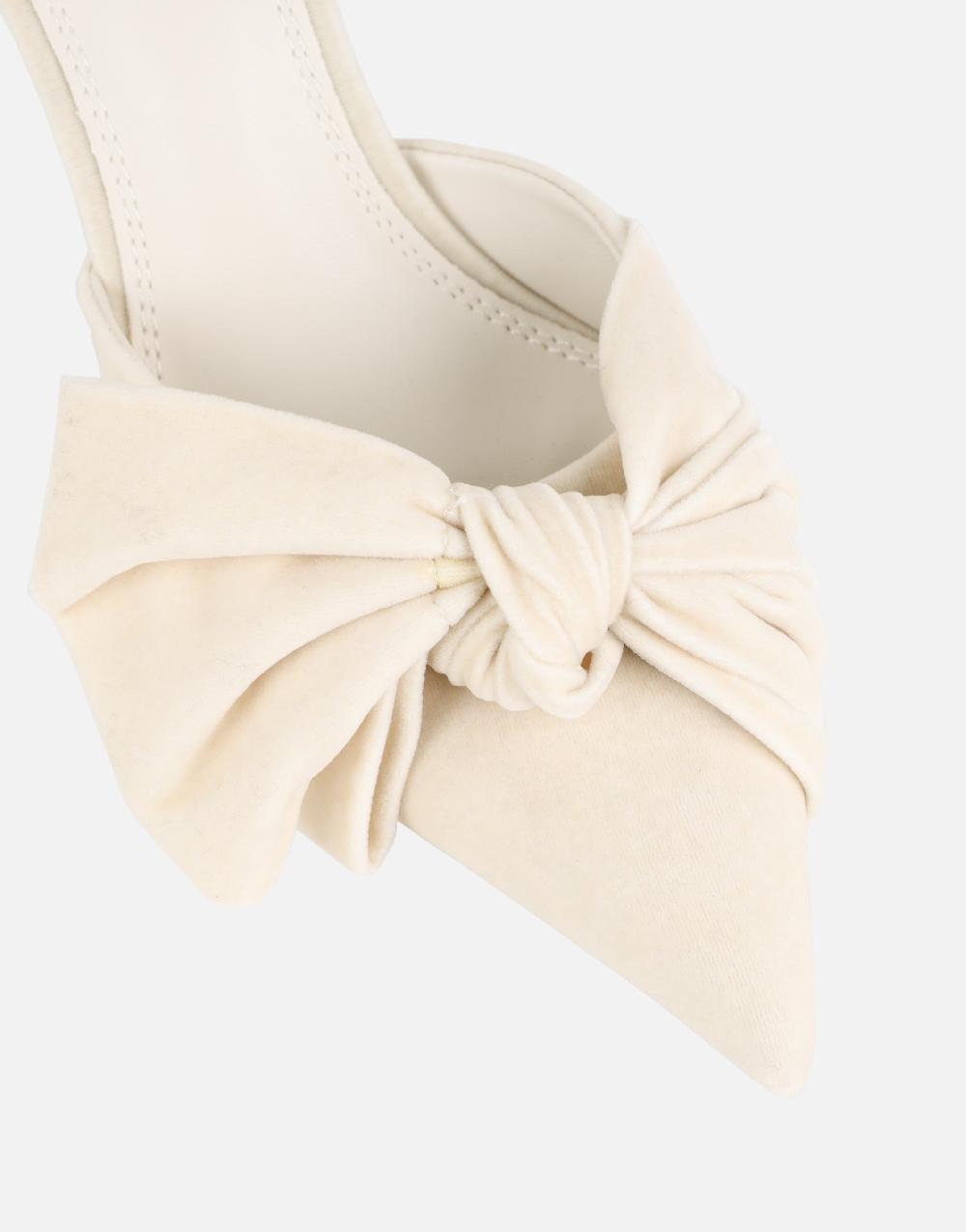 Simmi Cream Velvet Bow Mules