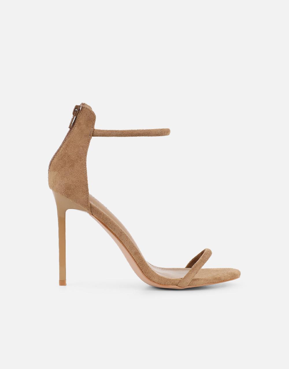 Simmi Dark Beige Suede Barely There Heeled Sandals