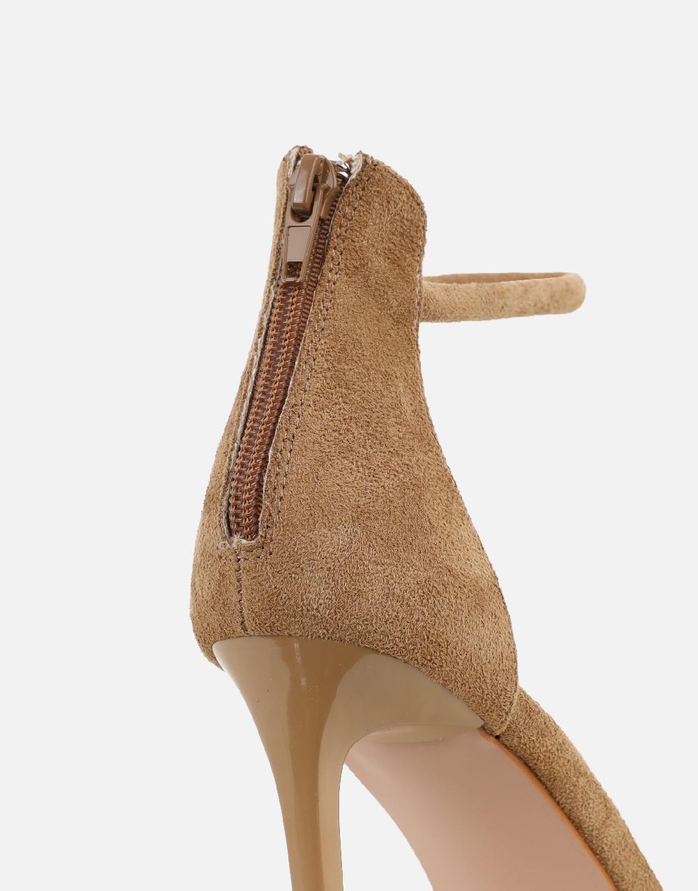 Simmi Dark Beige Suede Barely There Heeled Sandals