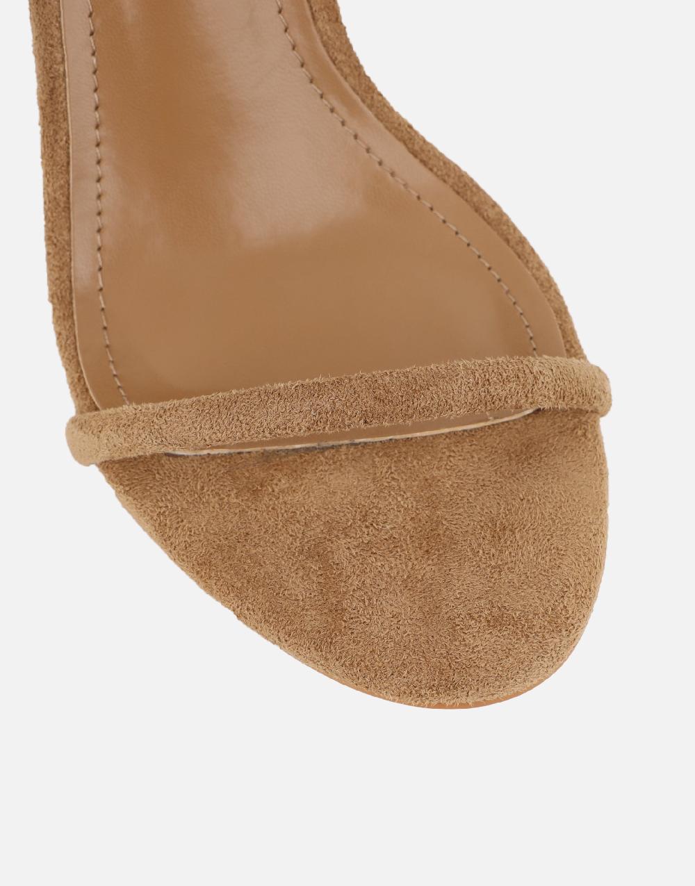 Simmi Dark Beige Suede Barely There Heeled Sandals