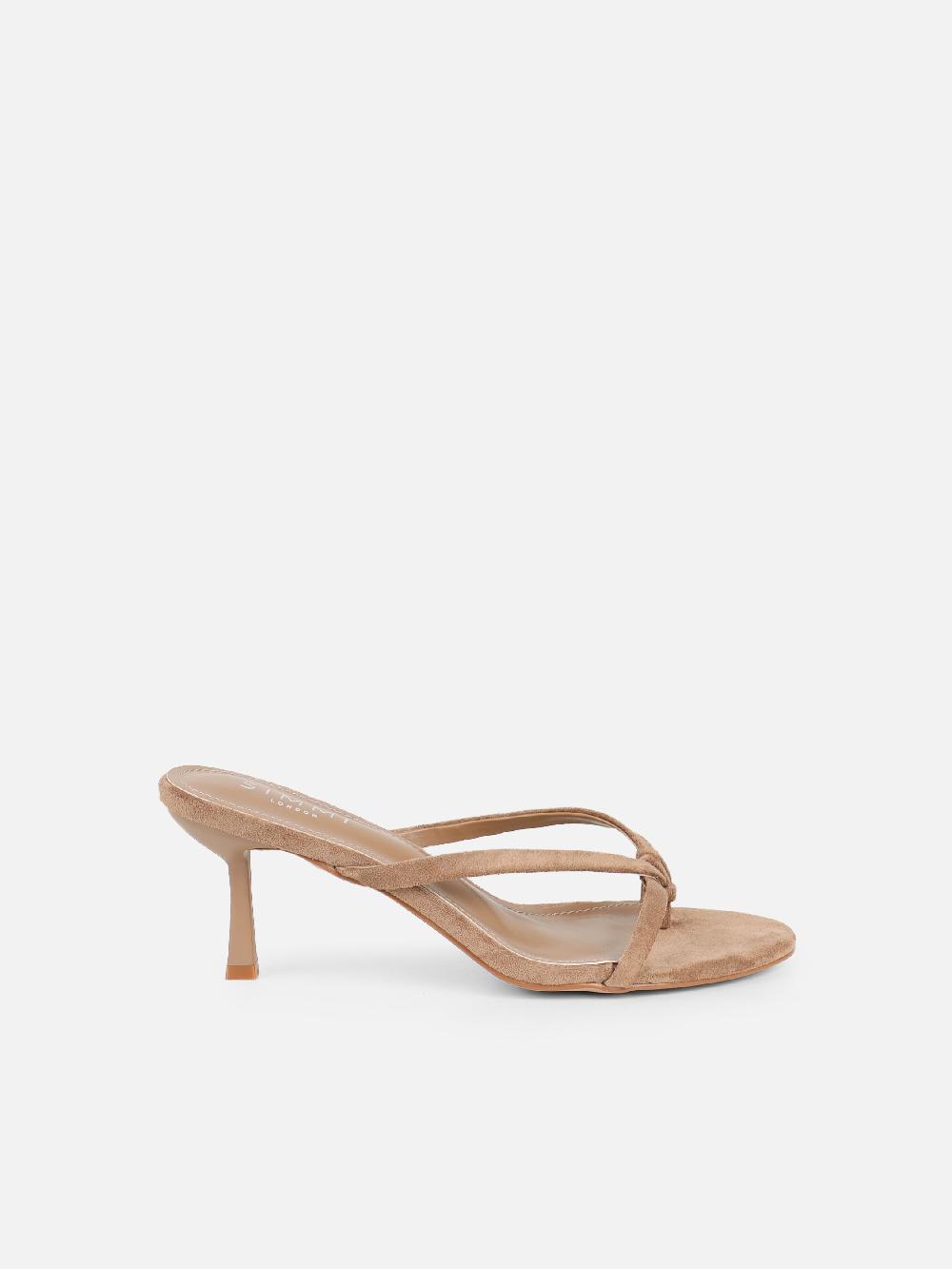 Simmi Dark Beige Suede Knot Detail Heeled Sandals