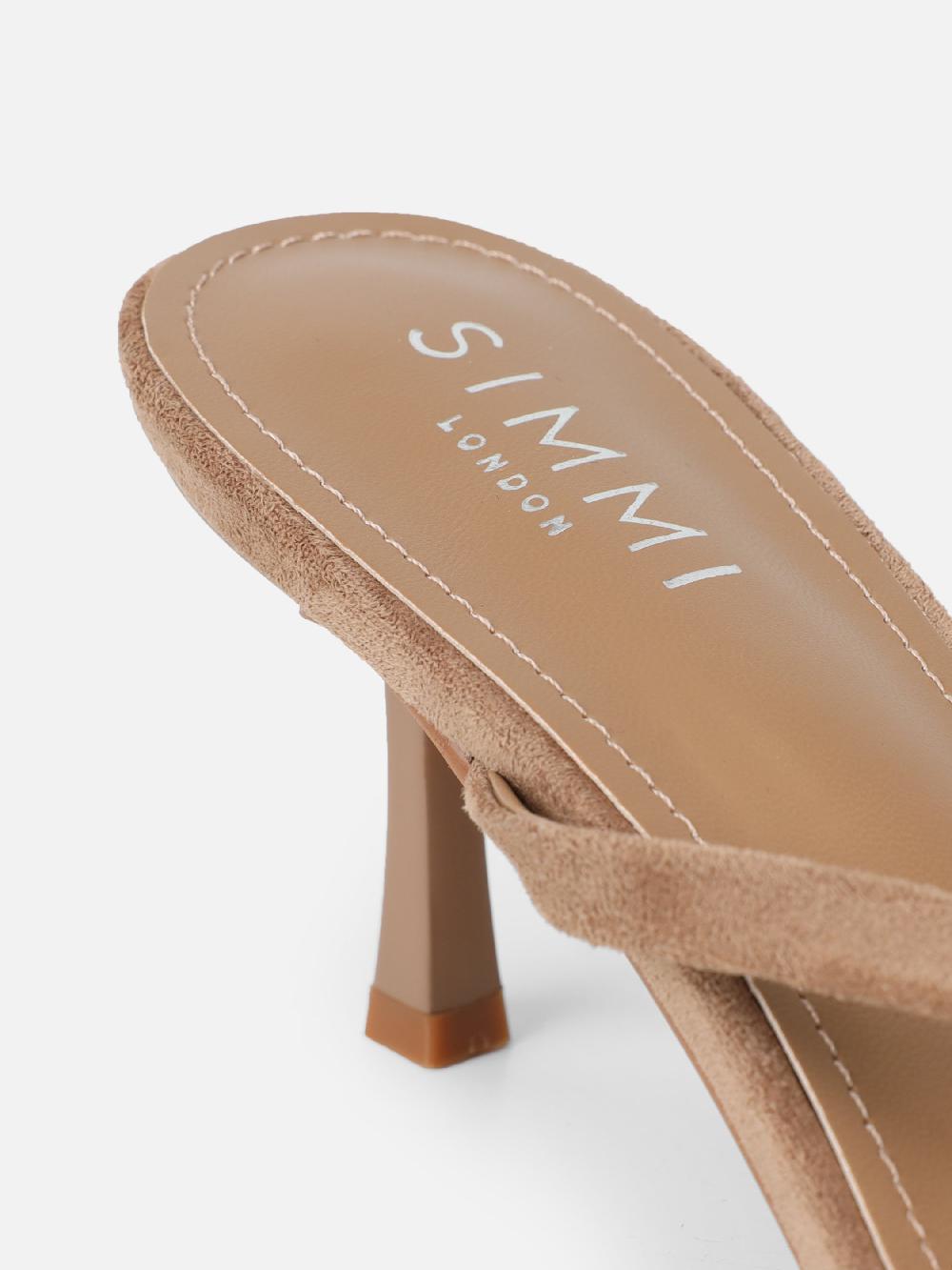 Simmi Dark Beige Suede Knot Detail Heeled Sandals